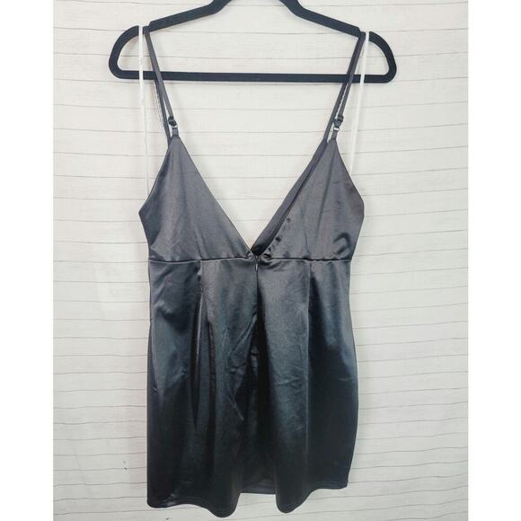 Lulus Treasured Sparkles Black Satin Rhinestone Backless Mini Dress, sz Large - Picture 10 of 16